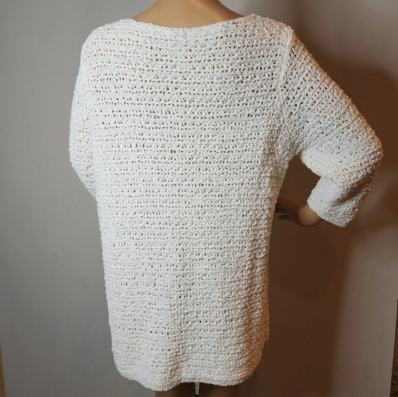 J. Jill button side open knit white tunic top. Women's size Large Petite. - Picture 8 of 13